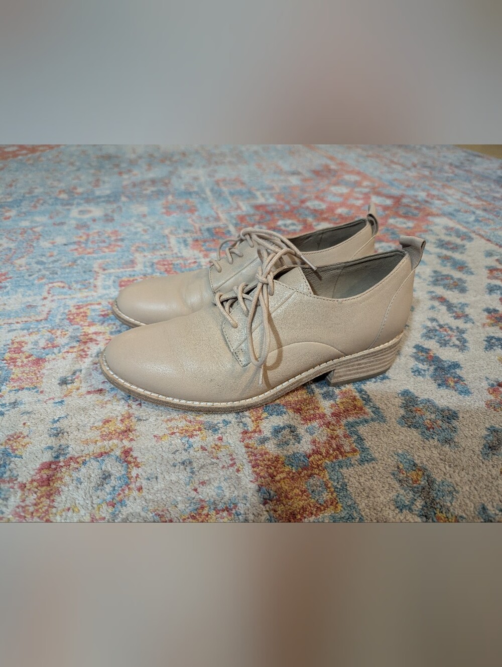 Eileen Fisher Women's 6.5 Nan Leather Oxford Beige Lace-Up Round Toe Shoes